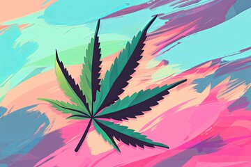 Colorful Abstract Cannabis Leaf on Vibrant Background