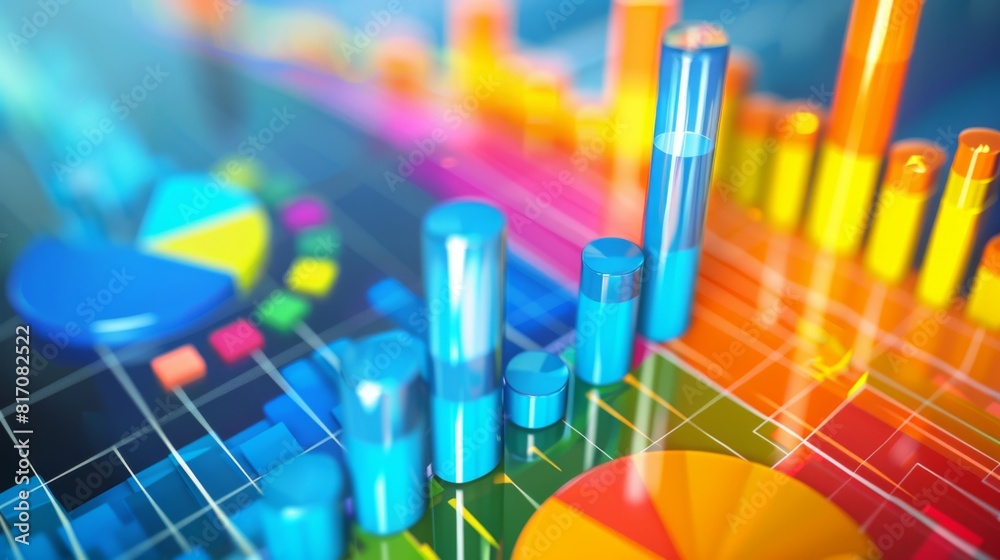 Poster digital graph with different colored segments on a computer screen, indicating market share analysis