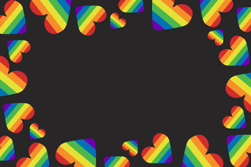 Dark theme horizontal banner template with LGBTQ rainbow heart. Peaceful and equality concept. Vector hand drawn illustration for Pride month