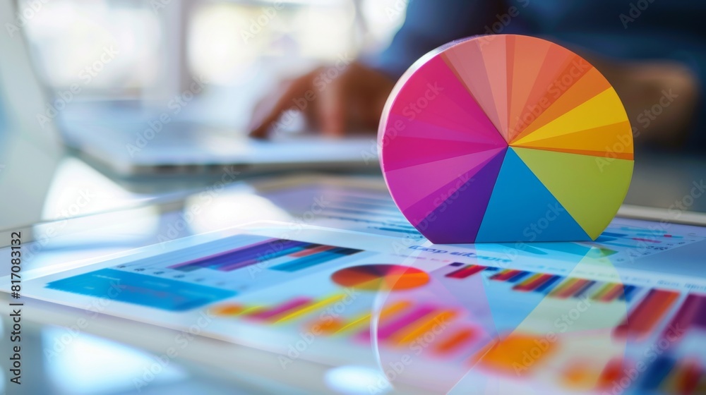 Leinwandbilder digital pie chart displayed on a tablet, with a person analyzing the data in a bright office environ