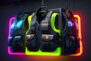Fototapeta premium laser tag vest hanging on a rack with a glowing lights design.