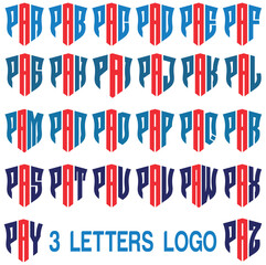 Creative set of 3 letter logo design,PAA,PAB,PAC,PAD,PAE,PAF,PAG,PAH,PAI,PAJ,PAK,PAL,PAM,PAN,PAO,PAP,PAQ,PAR,PAS,PAT,PAU,PAV,PAW,PAX,PAY,PAZ,