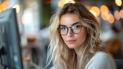 Young Woman with Glasses in Modern Office