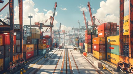 A bustling cargo transportation hub