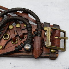 Steampunk brown leather bracelet. Wrist bracelet with mechanisms, rings, gears and other vintage elements. Made in Ukraine. Accessories and decorations for mtalheads, rockers, punks, bikers, goths.