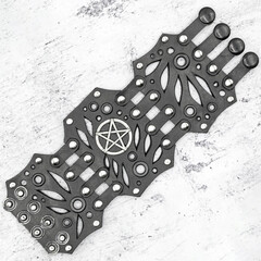 Steampunk leather bracelet with Pentagram. Wrist bracelet with mechanisms, rings, gears and other...