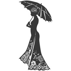 silhouette independent indonesian women wearing kebaya with umbrella black color only