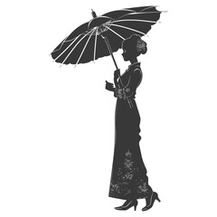 silhouette independent indonesian women wearing kebaya with umbrella black color only