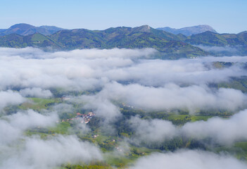 Sea of clouds in Goierri. Zaldibi between clouds from mount Ausa gaztelu, Gipuzkoa, Euskadi