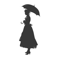 silhouette independent russian women wearing sarafan with umbrella black color only