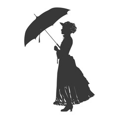 silhouette independent russian women wearing sarafan with umbrella black color only