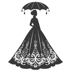 Obraz premium silhouette independent russian women wearing sarafan with umbrella black color only