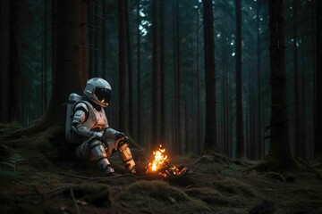 Naklejka premium Robotic Retreat: Fireside Harmony