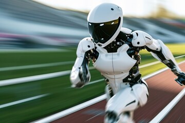 Sleek Robotic Runner at Full Speed in Olympic Sprint