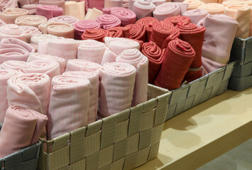 many rolls of felt fabric for the creation of clothes and hobby objects on sale in the wholesale...