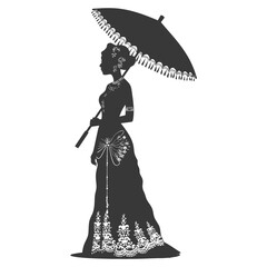 silhouette independent thai women wearing chut thai with umbrella black color only