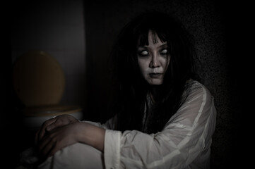 Portrait of asian woman make up ghost,Scary horror scene for background,Halloween festival...