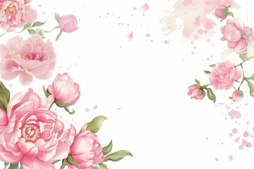 Graceful Pink Peonies Enhanced by Soft Watercolor Splashes in a Floral Artwork.