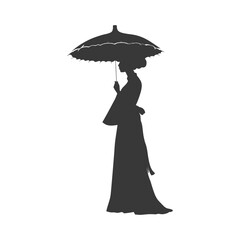 silhouette independent vietnamese women wearing ao dai with umbrella black color only