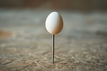 A white egg on a stick on a table
