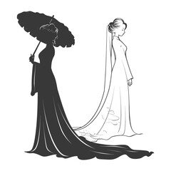 silhouette independent vietnamese women wearing ao dai with umbrella black color only