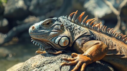 Close up of an iguana with skin that adapts to thermal fluctuations