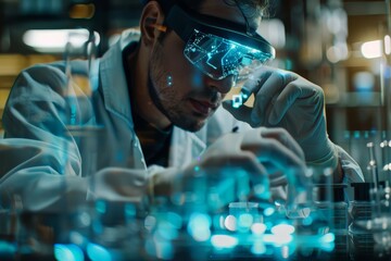 Close up of an innovator adjusting a novel device in a lab