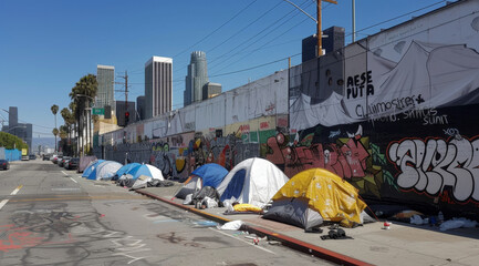 Homeless tents on the streets in downtown