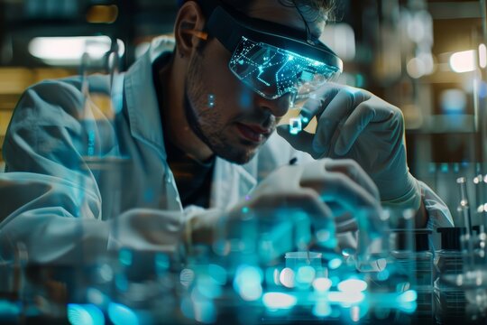 Close up of an innovator adjusting a novel device in a lab