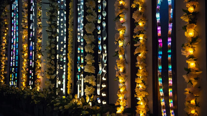 Fototapeta premium Colorful roses on bokeh light background. 