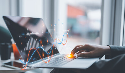 Businessman is calculating income and return on investment in percentage. Interest rate and dividend concept, income, return, retirement, compensation fund, investment, dividend tax.	
