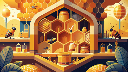 Busy Bees in Honeycomb Paradise: Vivid Digital Artwork
