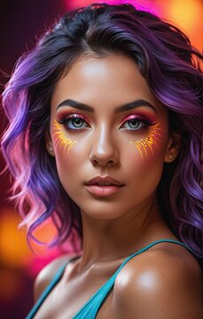 a woman with bright makeup and a star pattern on her face