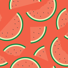 watermelon fruit seamless pattern; summer party background- vector illustration