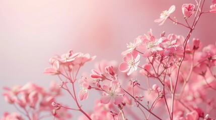 Beautiful delicate flowers on a pink background. Abstract layout of a color frame with space for text. An invitation to a wedding. The concept of International Women's Day, Mother's Day.