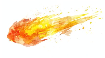 Fototapeta premium A vibrant watercolor illustration depicting a hand painted comet in stunning shades of yellow and orange resembling a celestial body in space like a meteor or meteorite This isolated clip a