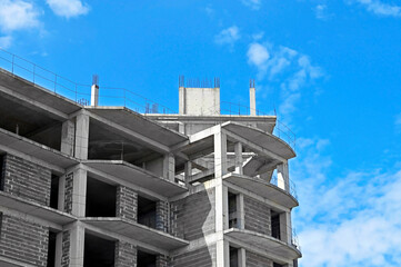 Building construction site work and sky