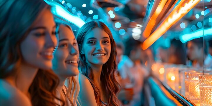 Students partying in limo at prom while under the influence. Concept Risky behavior, Underage drinking, Prom night, Irresponsible behavior, Teenage partying