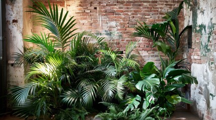 Indoor tropical plants in an urban loft, great for interior design or green living content.