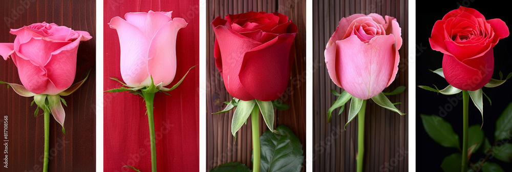 Aufkleber a vibrant collage showcasing different colored roses, ranging from deep red to soft pink and bright 