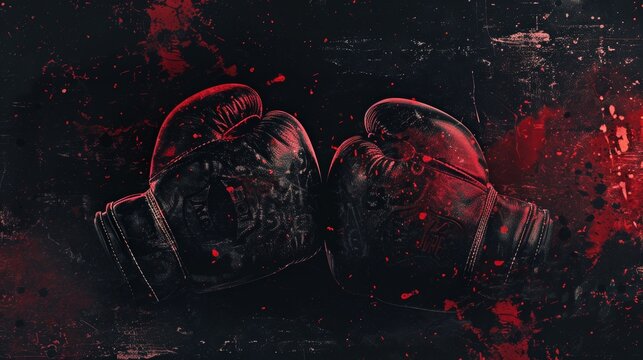 Dark and Gritty Boxing Match Announcement Banner with Grunge Texture and Red Splashes