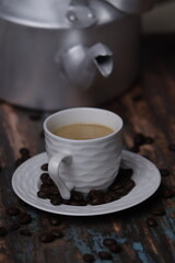 cup of coffee with coffee beans 