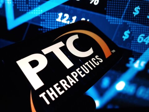 Konskie, Poland - May 15, 2024: PTC Therapeutics company logo displayed on mobile phone