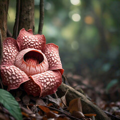 Rafflesia Arnoldii fiore raro indonesiano su sfondo di bosco