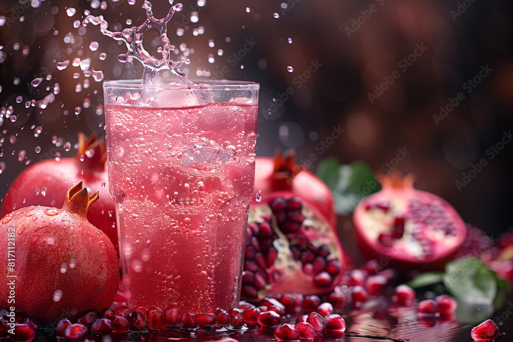 Aufkleber a glass of pomegranate juice splashed with water, creating a vibrant and refreshing drink
