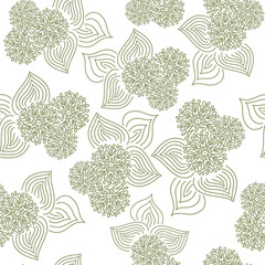 Vector. Hand drawn floral seamless pattern with flowers and leaves. Botanical print can be used for surface textures, wallpaper, pattern fills, web page background, wrapping for gifting, textile.