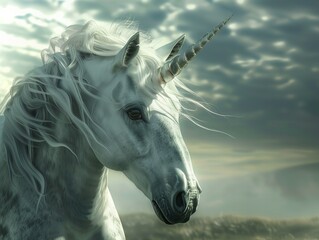 white unicorn - mythical, fantasy horse with a horn, fairy tale and folklore, legendary creature