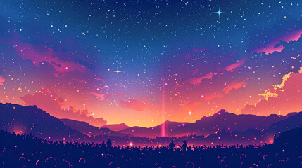 Fototapeta premium illustration a summer music festival vector poster, featuring a crowd enjoying a concert under the stars,