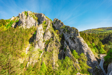 Fototapeta premium Curvy road between rocks of Maninska tiesnava gorge in Strazov mountains mountains, Slovakia