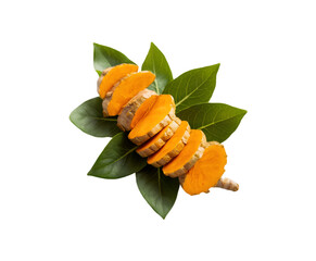 Naklejka premium Turmeric root and powder isolated on transparent background Ai generative.